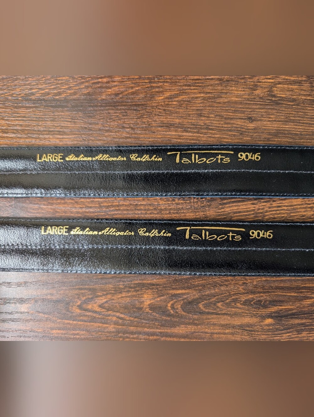 Lot 2 Vintage Talbots Black and Taupe Italian Alligator Calfskin Leather Belts - Picture 3 of 9